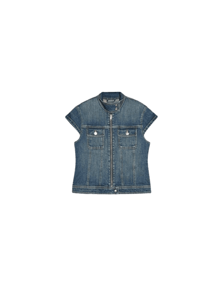 Top denim com zíper