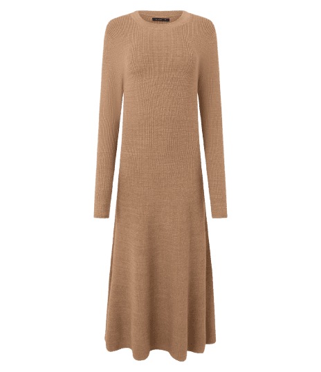 Vestido Evasê Long Midi em Tricô com Mangas Longas