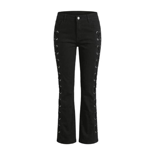 calça bootcut com amarração lateral
