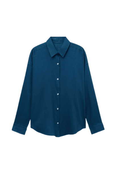 Camisa Curta Em Linho e Viscose - Azul