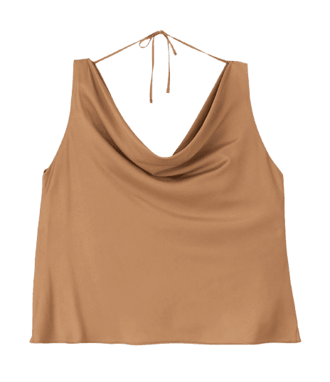 Blusa em Cetim com Decote Degagê Curve & Plus Size Bege