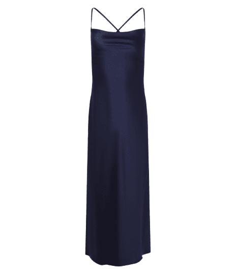 Vestido Long Midi em Cetim com Decote Degagê e Costas Abertas