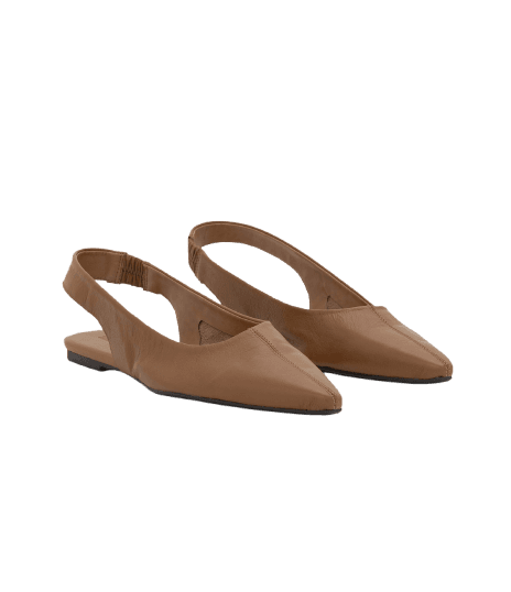 Sapatilha Slingback de Bico Fino em Couro Marrom