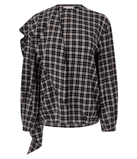 Camisa em Anarruga com Estampa Xadrez Preto