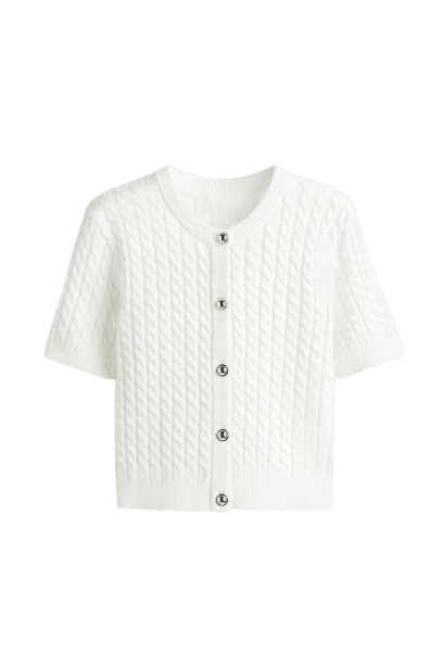 Cardigan em malha de tricô com tranças