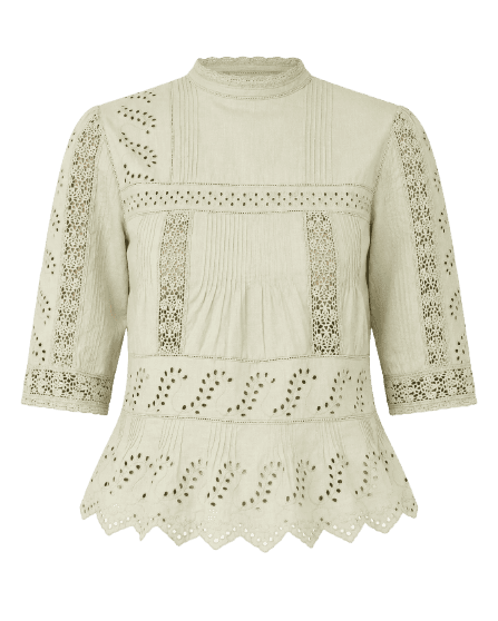 Blusa De Manga Curta e Gola Alta Bordada Verde