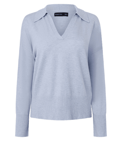 Suéter Polo Básico em Tricô Azul