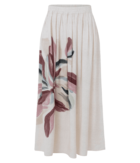 Saia Midi Evasê em Viscose com Estampa Floral