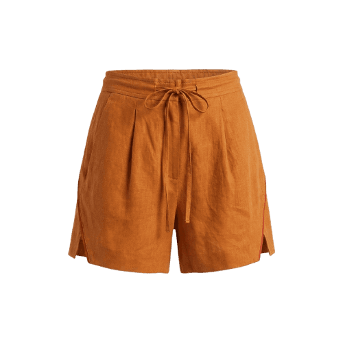 Short De Linho Com Detalhe De Nervura Na Lateral Laranja