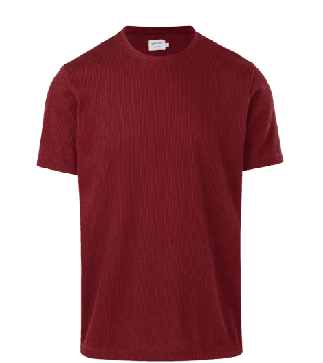 Camiseta Regular em Algodão Texturizado Vermelho Escuro